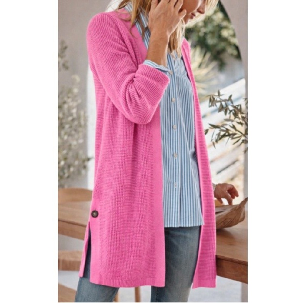 J.Jill Women's Pink Sapphire Textured Open Front‎ Cardigan Sweater Size L NWT